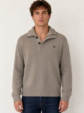 American Eagle Athletic Fit Shawl Collar Cotton Sweater Men's Large Beige